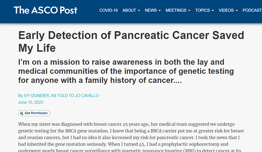 The ASCO Post: Early Detection of Pancreatic Cancer Saved My Life