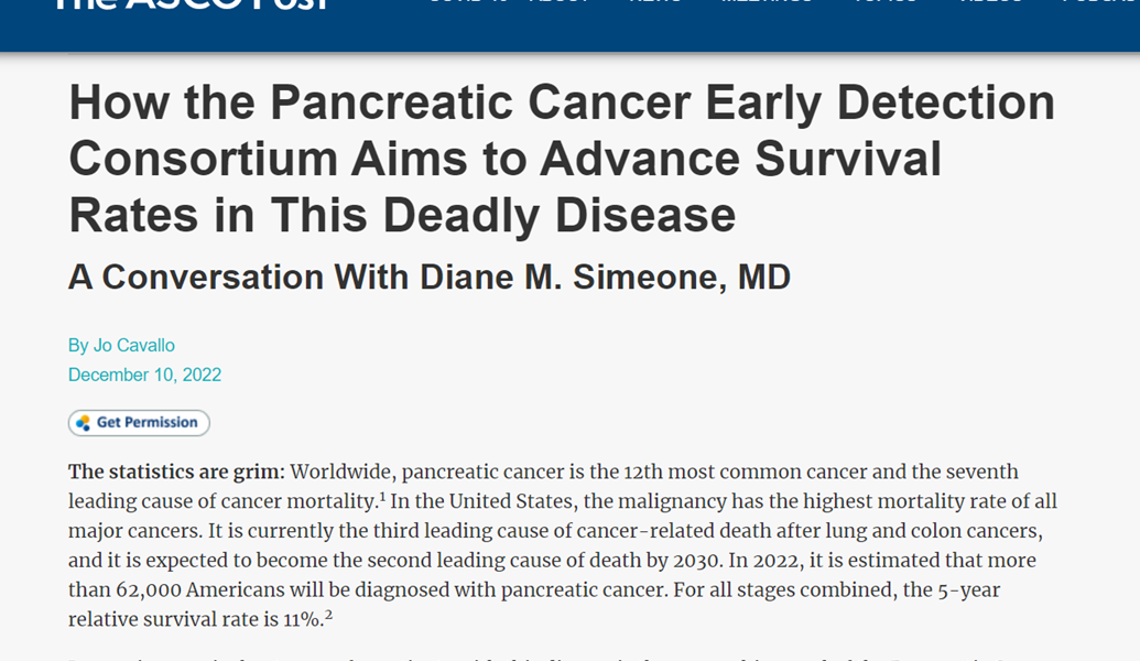 The ASCO Post: How the Pancreatic Cancer Early Detection Consortium Aims to Advance Survival Rates in This Deadly Disease